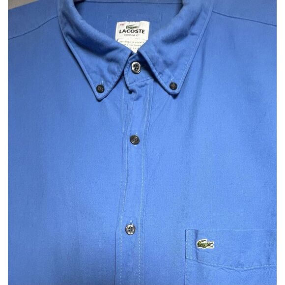 Lacoste Mens 46 (XXL) Long Sleeve Blue Button Up Crocodile Logo Classic - Picture 2 of 9